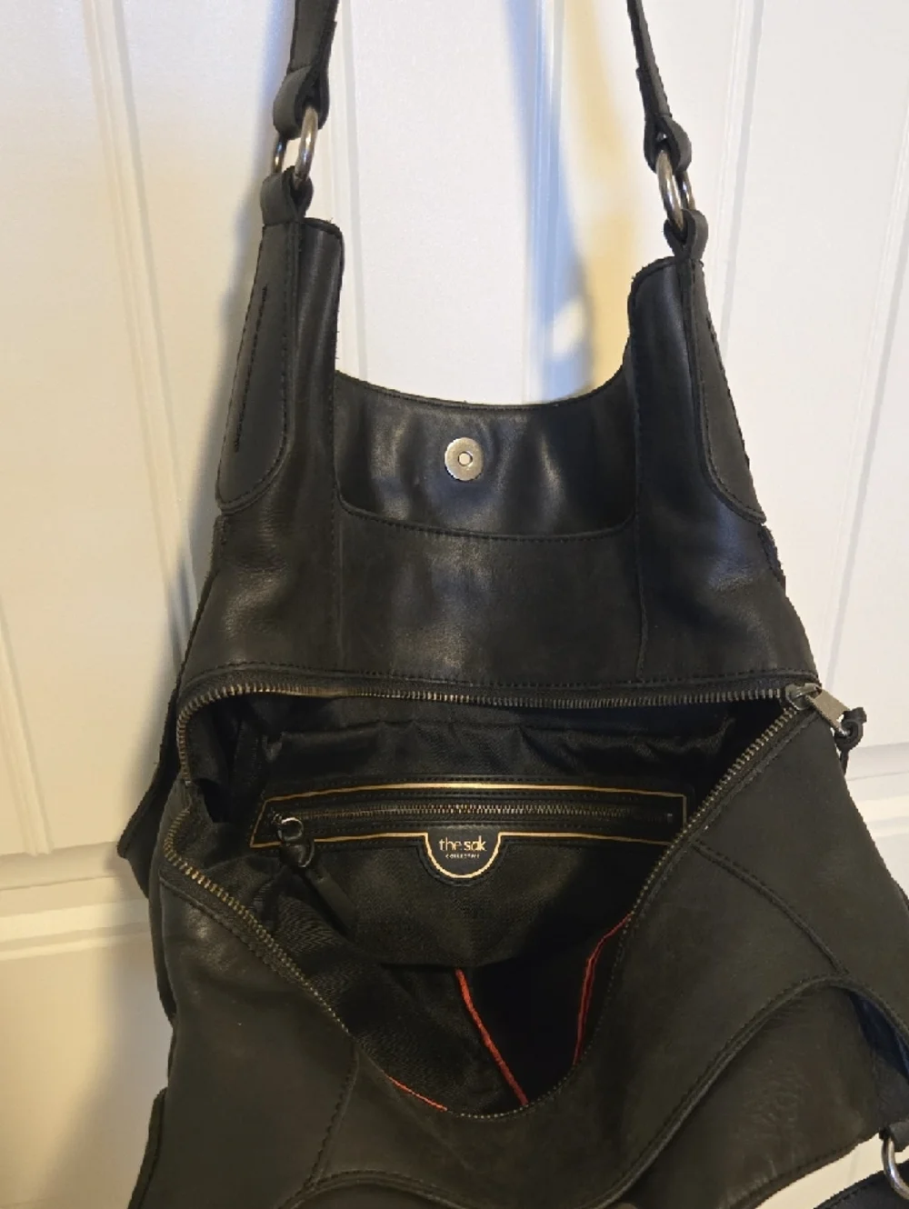 The Sak Collective Salinas Triple Compartment Black Leather Double Handle - Picture 4 of 12